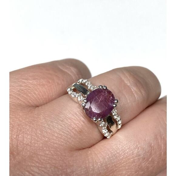 925 PTI India Sterling Silver Ruby Diamonds Ring 6.75 4.17g - Picture 5 of 15